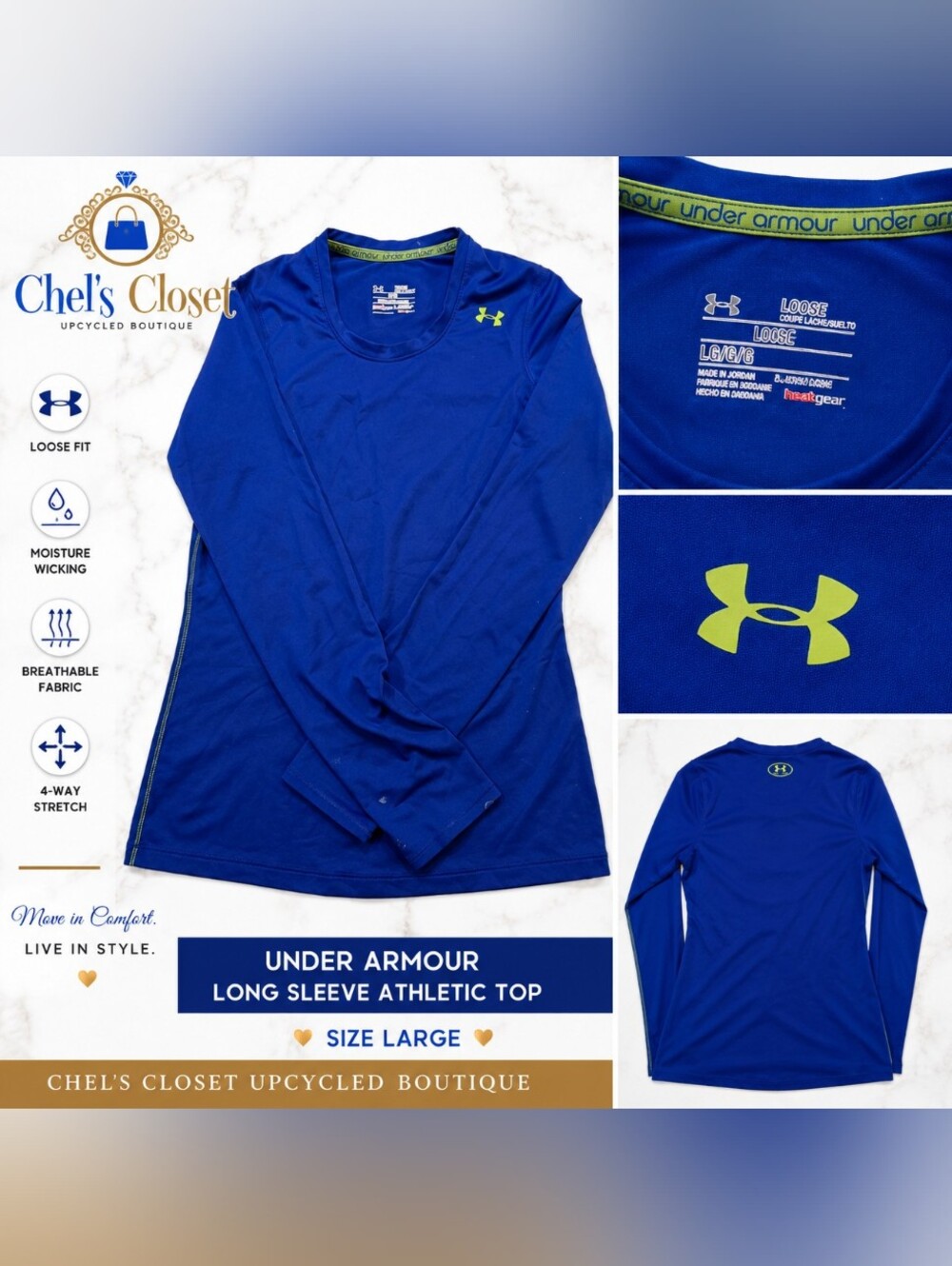 Under Armour Royal Blue Long Sleeve Performance Top with Lime Logo